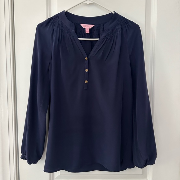 Lilly Pulitzer Elsa Silk Top in navy - Picture 3 of 3